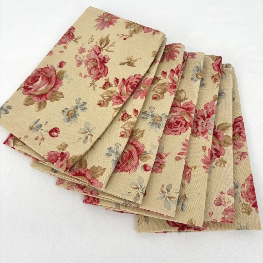 Lauren Ralph Lauren Floral Cloth Napkins Set of 7 Pink Rose Cream Shabby Chic